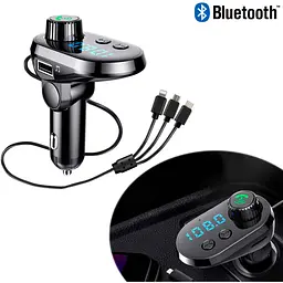 Bluetooth трансміттер з кабелем Type-C/MicroUSB/Lightning "Car Q15" Чорно-серий, fm модулятор для авто (ST)