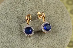 Сережки дитячі Xuping Jewelry сяйво із родієм і синім каменем 1,4 см золотисті