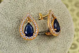 Сережки Xuping Jewelry Капля з синім каменем в окантовці 1,8 см золотисті - мініатюра 2