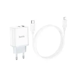 Зарядний пристрій HOCO C105A Stage 1xUSB-C PD20W + 1xUSB QC3.0 + cable USB-C to Lightning White (6931474782939)