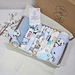 Набір для новонародженого a.l.babybox Панда на кульках плед/рушник/пелюшки і гризунець (34032296)