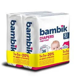 Підгузки Bambik Medium 4-9 кг Розмір 3 Midi 2 х 36 шт (4823071664027)