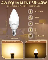 Світлодіодні лампи TobeBright 4W C37 E14 350LM Пульт дистанційного керування Один клік Перемикач Нічний світло Режим 35LM Теплий - мініатюра 2