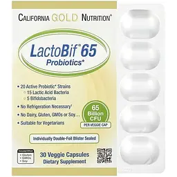 Пробіотики California Gold Nutrition LactoBif 65 Probiotics 30 вегетаріанських капсул - мініатюра 2