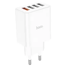 Адаптер мережевий HOCO Fuerza four-port charger C102A 4USB 28.5W блок білий - мініатюра 3