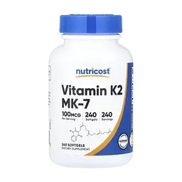 Вітамінно-мінеральний комплекс Nutricost Вітамін К2 у формі МК-7, 100 мкг, Vitamin K2 MK-7, 240 гелевих капсу (NCS67264)