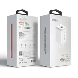 Мережевий зарядний пристрій ArmorStandart AR372 45W GaN Type-C + USB-A White (ARM77550) - мініатюра 3