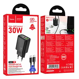 МЗП Hoco N63 Gentle PD30W+QC3.0 (1USB-A/1C) + кабель Type-C to Type-C Black - мініатюра 4
