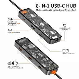 Перехідник HUB WIWU Cyber hub CB008 8 in 1 Grey - мініатюра 3