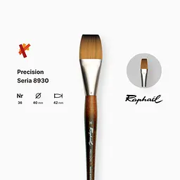 Пензель синтетика плоска Raphael Precision, №36, для акрилу та олії, довга ручка - мініатюра 2