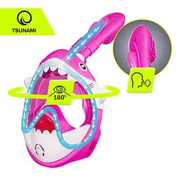 Маска для снорклінгу TSUNAMI Shark повнолицьова, дитяча Pink (P-5905973405430) - мініатюра 6