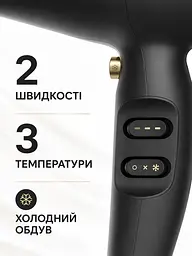 Фен для волосся 2400 Вт з іонізацією, дифузором, концентратором 26×22×8,8 см чорно-золотистий (49676167) - мініатюра 7
