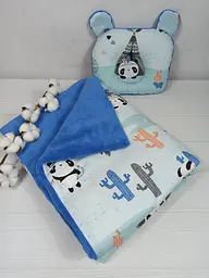 Плед для немовлят із знімним утеплювачем та подушка a.l.babybox Панда індіанець Синій