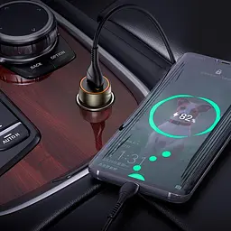Адаптер автомобільний HOCO Type-C Cable Blue shield single port car charger Z46 коричневий - мініатюра 4