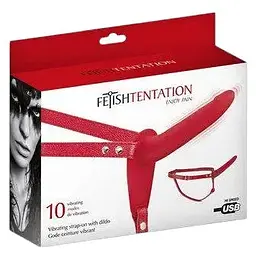 Страпон із вібрацією Fetish Tentation Vibrating Strap-On with Dildo Red - мініатюра 3