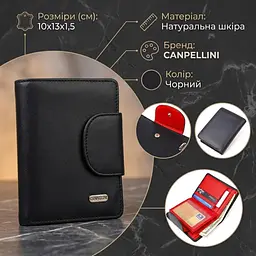 Зручний вертикальний гаманець з натуральної гладкої шкіри Canpellini 21683 чорний - мініатюра 3