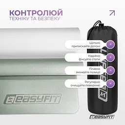 Килимок для йоги та фітнесу EasyFit TPE+TC 6 мм двошаровий фісташковий-світло-сірий+чохол - мініатюра 7