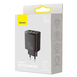 МЗП Baseus Compact Quick Charger 30W QC+PD (2USB-A/1C) (CCXJ-E) Чорний - мініатюра 3