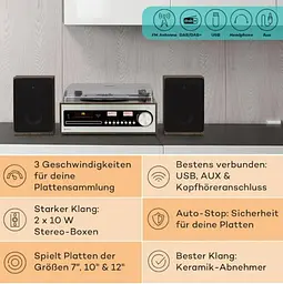 Стереосистема програвач вінілу Auna Oxford SE DAB+/FM BT (10040052) - мініатюра 2
