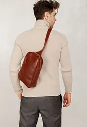 Чоловіча шкіряна сумка Chest bag світло-коричнева - мініатюра 4