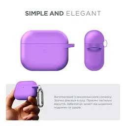 Силіконовий чохол для навушників Apple AirPods 3, Hang Case, фіолетовий, ультратонкий захисний кейс товщиною 2 мм, захист від подряпин, пилу та ударів, компактний, з карабіном для кріплення, ArmorStandart (ARM60317) - мініатюра 2