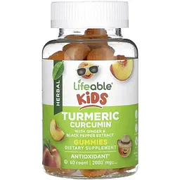 Дієтична добавка Lifeable Kids Turmeric Curcumin with Ginger & Black Pepper Extract 60 жувальних цукерок