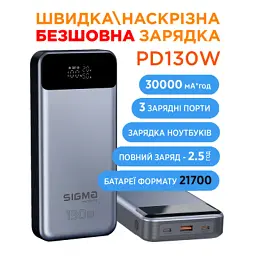 Батарея універсальна Sigma X-power SI30A7QLX 30000mAh, PD/130W, LED, cable 100w, silver (4827798479117) - мініатюра 7