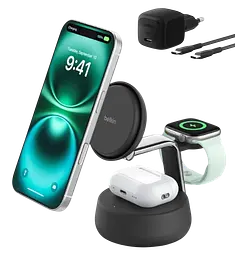 Зарядний пристрій бездротовий UltraCharge Pro 3-in-1 Magnetic Charging Dock 25Вт Charcoal Belkin teh0018768