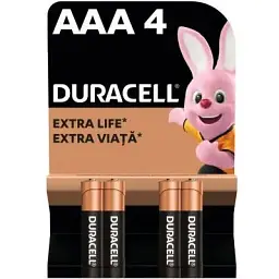 Батарейка Duracell AAA лужні 4 шт. в упаковці (5000394052543 / 81545421)
