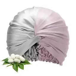 Двошаровий шовковий бонет для волосся MaryuPHair 100% Silk (сіро-рожевий)