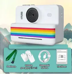 Дитяча цифрова фотокамера RAINBOW 2,8" миттєвий друк з термопринтером 1500 мАч Білий - мініатюра 5