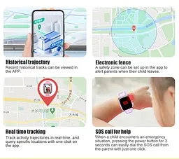 Дитячий смарт годинник Lemfo D58 з SIM картою, GPS та операційною системою Android 8.1, 8 ГБ пам’яті, підтримкою YouTube, Tik Tok, WhatsApp, 4G відеодзвінками та кнопкою SOS Рожевий - мініатюра 11