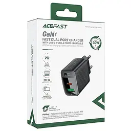 МЗП Acefast A98 PD30W+QC3.0 GaN (1USB-A/1C) Black - мініатюра 2