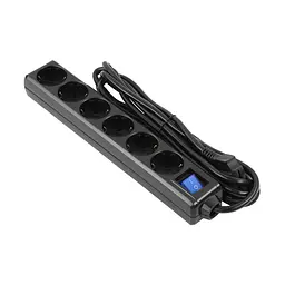 Подовжувач мережевий 6 розеток 3 метри 2E Power Extension 6 Type F 3m 16 A Black