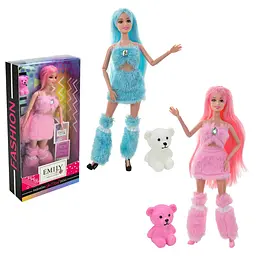Модна лялька Fashion Classic Doll у хутряному вбранні з плюшевим ведмедиком (QJ139C) в асортименті