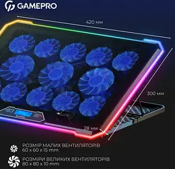 Охолоджувальна підставка для ноутбука до 17,3 дюймів GamePro GPCP-1090 13xfans - мініатюра 3