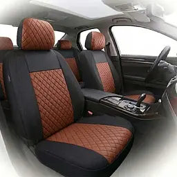 Автомобільні чохли B LUXE MAX Велюр під Алькантару (5 Підголівників) Коричневий Ромб