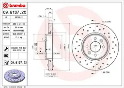Диск гальмівний передній вентильований Renault Megane I-II, Captur I, 93-25р Brembo (09.8137.2X) - мініатюра 2