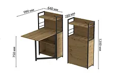 Стіл книжка з етажеркою Практик 1 Ferrum-decor 1200x640x990 Чорний метал ДСП Дуб Артізан 16 мм (FRD-104616) - мініатюра 2