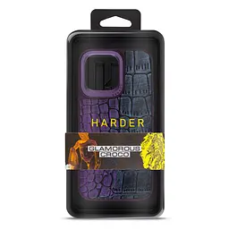 Кожаный чехол для Apple iPhone 15 Pro Max, Harder Glamorous Croco, фиолетовый, термополиуретан ТПУ + экокожа с имитацией кожи крокодила, панель, защита корпуса, противоударный, микрофибра, рамка вокруг камеры, защита всего корпуса, (ARM76767) - мініатюра 3
