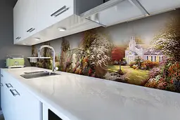 Кухонний фартух Кам'яний Міст для кухні наклейка село краєвид Річка Зелений 65х250 см Happy Pocket Z180481 - мініатюра 6