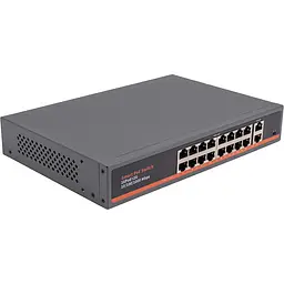 PoE комутатор 16x 100Mbps PoE + 2x Gigabit UPLINK