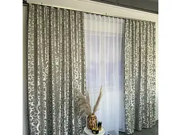 Штори жаккард "Вензель" сірий 150х270 см, 2шт, тасьма ALBO pbe0052939 - мініатюра 6