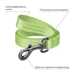Повідець для собак WAUDOG Re-cotton світловідбивний M Ш 20 мм Д 150 см салатовий (40145) - мініатюра 3