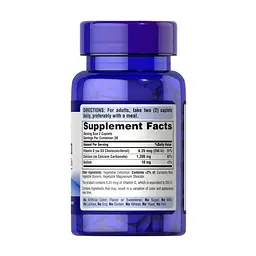 Вітаміни та мінерали Puritan's Pride Calcium Carbonate 600 mg + Vitamin D, 60 каплет - мініатюра 2