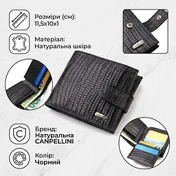 Оригінальний фактурний гаманець горизонтального формату з натуральної шкіри з тисненням Canpellini 21771 чорний - мініатюра 3