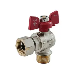 Кран кульовий Nolf Classic NFC.841-06-1/2"FM ГШМ з накидною гайкою кутовий, ручка "метелик" червона NF3158 - мініатюра 3