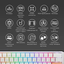 Клавіатура Ducky One 3 Mini Cherry MX Brown RGB White (DKON2161ST-BUAPXPWWWSC1) UA [125718] - мініатюра 10