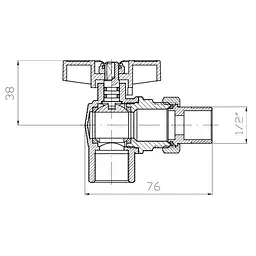 Кран з американкою кутовий Koer Extreme KE.228-15 - 1/2" ручка "метелик" червона KR5763 - мініатюра 2