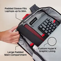 Рюкзак для ноутбука HyperX HyperX, Delta 16", чорний-червоний (8C524AA) - мініатюра 9